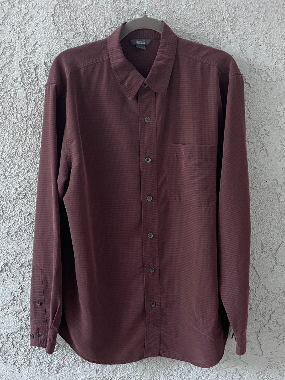 Royal Robbins Mens Brown Grid Hiking Travel Gorpcore Utility Button Down Shirt L